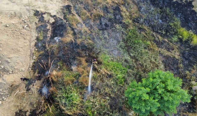 Evlere sıçramasın diye alevlere hortumlarla müdahale ettiler
