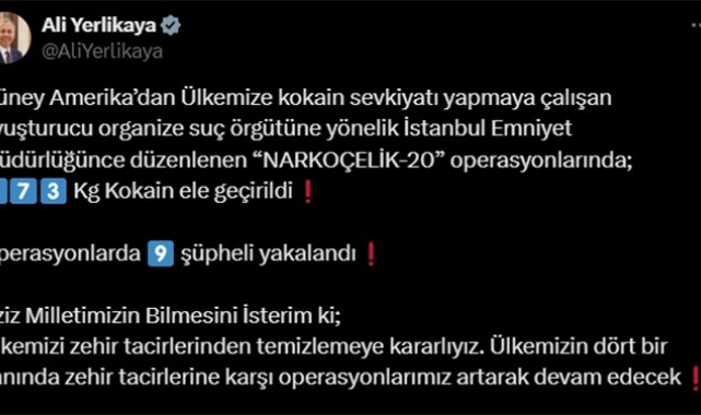 Narkoçelik-20 operasyonlarında 373 kilo kokain ele geçirildi