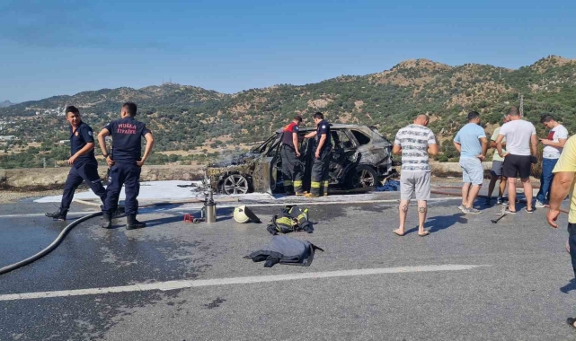 Otomobil önce alev topu, sonra metal yığınına döndü