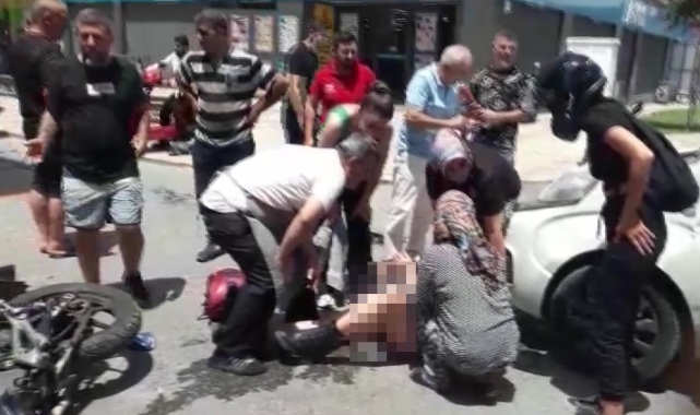 Otomobille çarpışan motosikletin sürücüsü yaralandı, esnaf önlem istedi