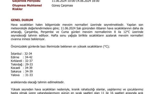 Sakarya Valiliği sıcağa karşı uyardı: O günlere dikkat