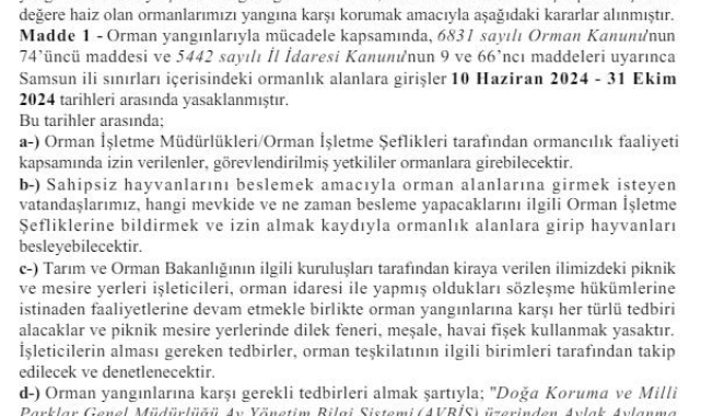 Samsun'da ormanlık alanlara girişler yasaklandı