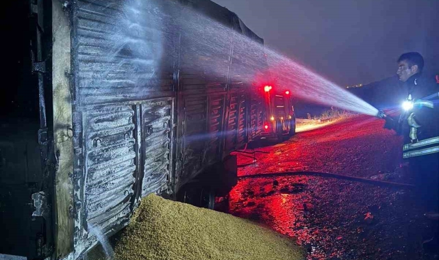 Tarsus'ta buğday yüklü tır yandı