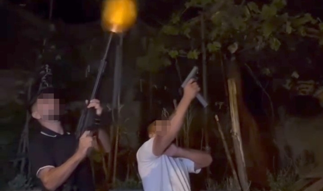 Beykoz'da uzun namlulu silahlarla asker eğlencesi kamerada