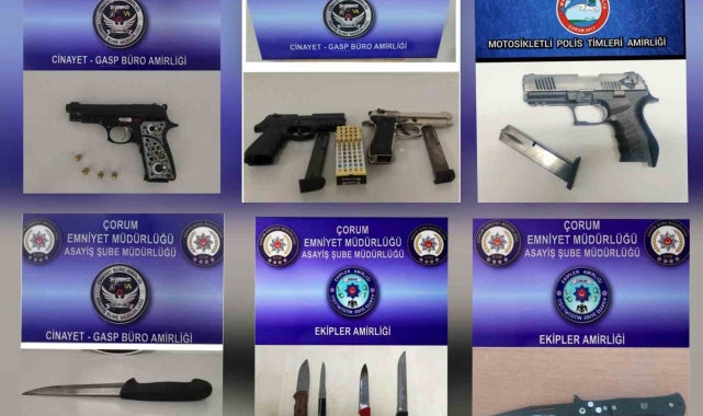 Çorum polisi çok sayıda silah ve uyuşturucu ele geçirdi