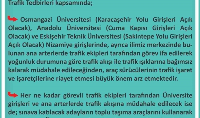 İl Emniyet Müdürlüğü KPSS sınavı trafik tedbirleri kapsamında duyuru paylaştı