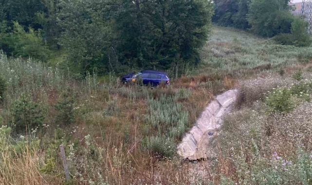 Kaza yapan otomobil, yeşil alana savruldu
