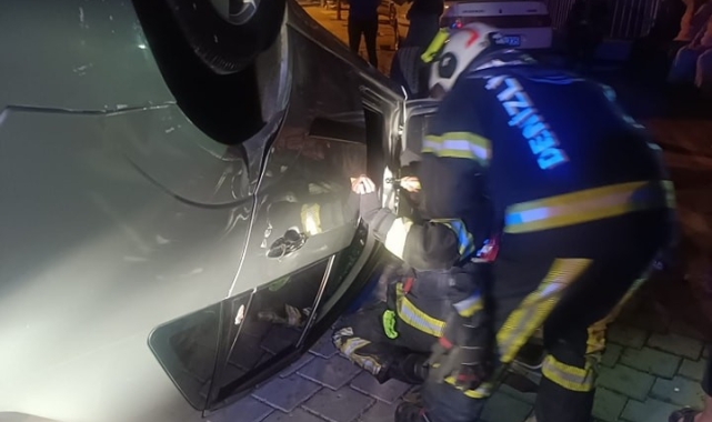 Kontrolden çıkan araç takla attı; 3 yaralı