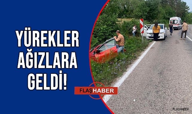 KONTROLDEN ÇIKAN OTOMOBİL ŞARAMPOLE DEVRİLDİ!