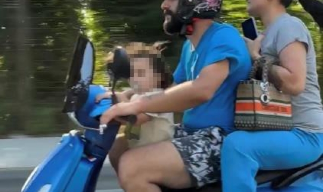 Sarıyer'de motosikletlinin tehlikeli yolculuğu kamerada: Emzikli çocuğu ayakta taşıdı