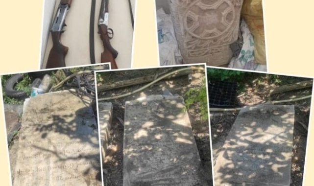 Tarihi eser operasyonunda mezar taşları ve mimari yapı parçası ele geçirildi