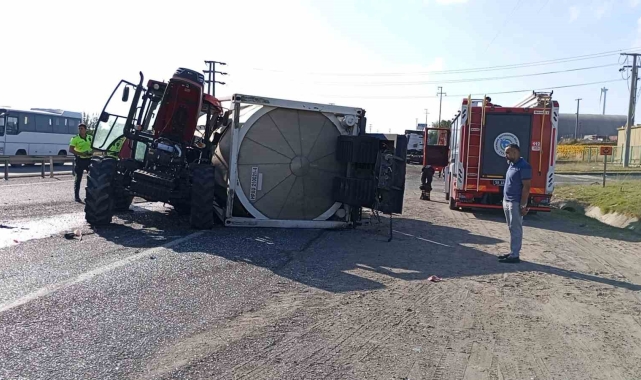 Tekirdağ'da tanker traktöre çarptı facianın eşiğinden dönüldü