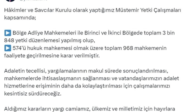 Adalet Bakanı Tunç: "Toplam 968 yeni mahkeme kuruluyor"