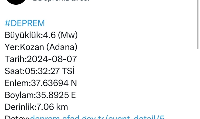 Adana'da 4,6 büyüklüğünde deprem meydana geldi
