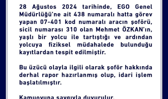 Ankara'da yolcuyu darp eden otobüs şoförü hakkında işlem başlatıldı