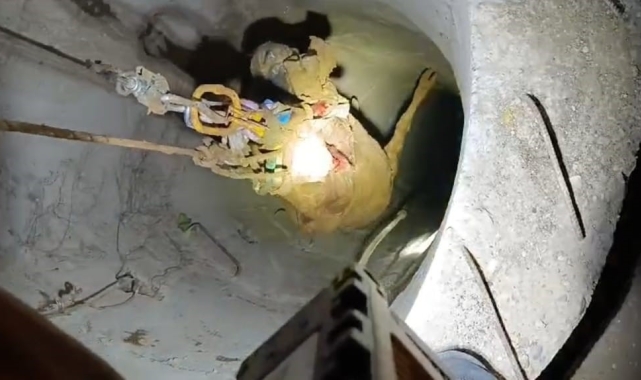 Batman'da su kuyusuna düşen inek halatlı makarayla kurtarıldı