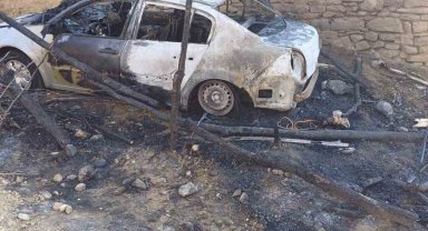 Çalılıklarda çıkan yangın otomobile sıçradı, araç kullanılamaz hale geldi