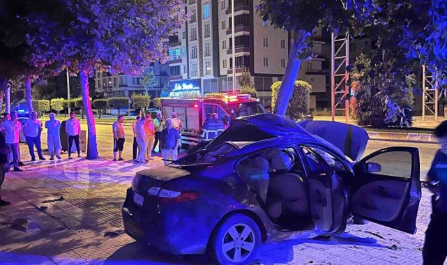 Çorum'da ağaca çarpan otomobilde bulunan 2 kişi can verdi