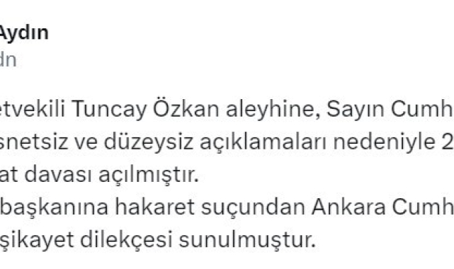 Cumhurbaşkanı Erdoğan'dan CHP İzmir Milletvekili Tuncay Özkan'a tazminat davası