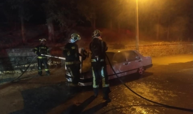 Denizli'de seyir halindeki araç alev alev yandı