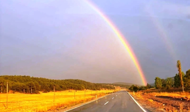 Hisarcık'ta etkileyici gökkuşağı manzarası