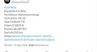 Kahramanmaraş'ta 4 büyüklüğünde deprem