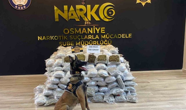 Osmaniye'de durdurulan tırda 166 kilo 700 gram skunk ele geçirildi
