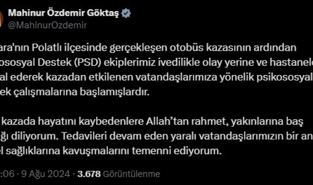 Polatlı'daki otobüs kazasından etkilenen vatandaşlara psikososyal destek çalışması başlatıldı
