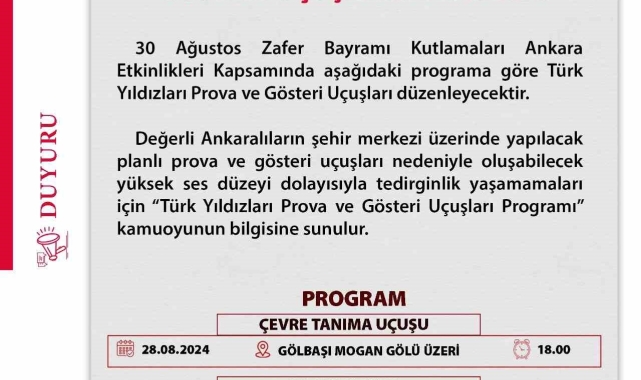 Türk Yıldızları 30 Ağustos'ta Ankara semalarında olacak