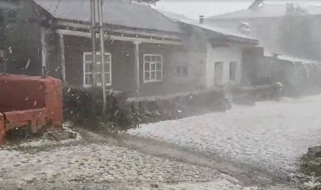 Ardahan'da dolu yağışı sonrası her yer beyaza büründü