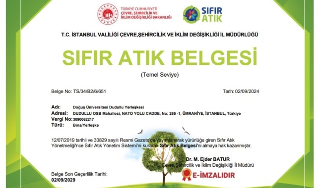 Doğuş Üniversitesi çevreye duyarlılığını kanıtladı