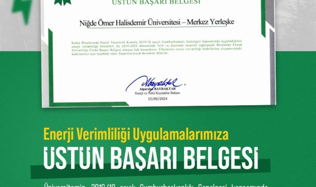 Enerji ve Tabii Kaynaklar Bakanlığı tarafından NÖHÜ'ye 'Üstün Başarı Belgesi' verildi