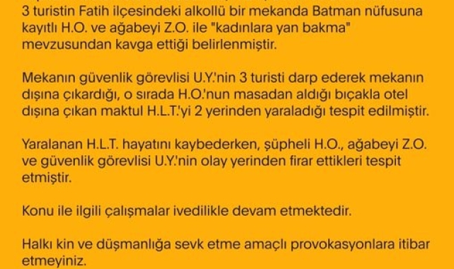 Fatih'te "kadınlara yan bakma" kavgasında kan aktı: 1 ölü