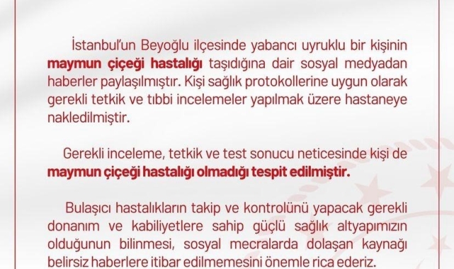 İstanbul İl Sağlık Müdürlüğü'nden "İstanbul'da maymun çiçeği görüldü" iddialarına ilişkin açıklama