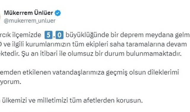 Kahramanmaraş Valisi Ünlüer: "Şu an itibari ile olumsuz bir durum bulunmamaktadır"