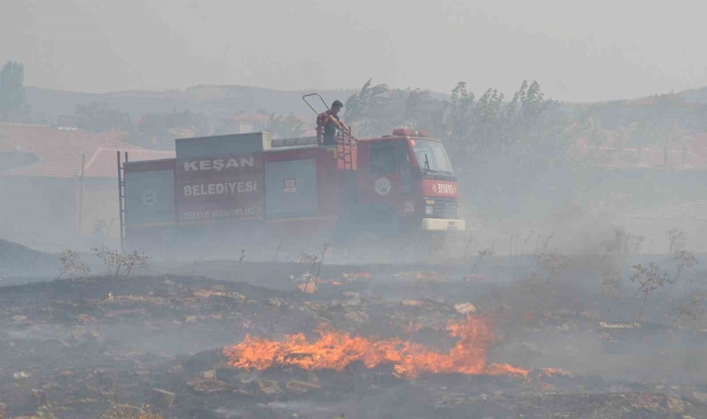 Keşan'da evlere yaklaşan yangın mahalleliyi korkuttu
