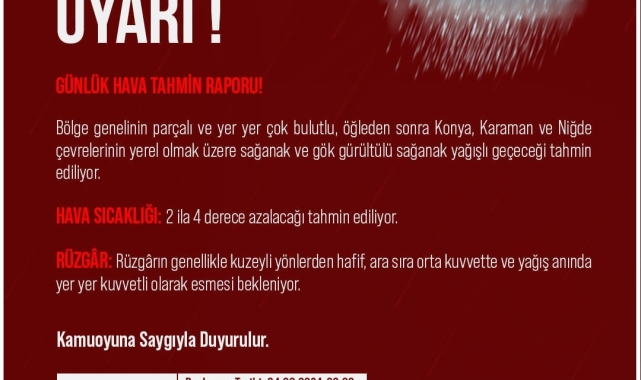 Niğde Valiliği'nden kuvvetli yağış uyarısı