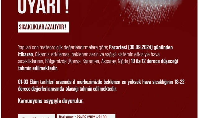 Niğde'de hava sıcaklıkları azalacak