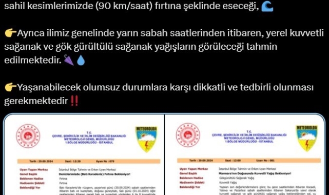 Sakarya'da fırtına ve sağanak yağış uyarısı