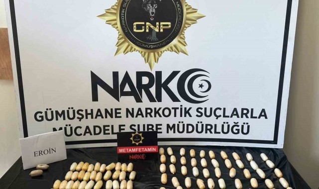 Yutma yöntemiyle uyuşturucu sevkiyatı yapan 2 şahıs Gümüşhane'de yakayı ele verdi