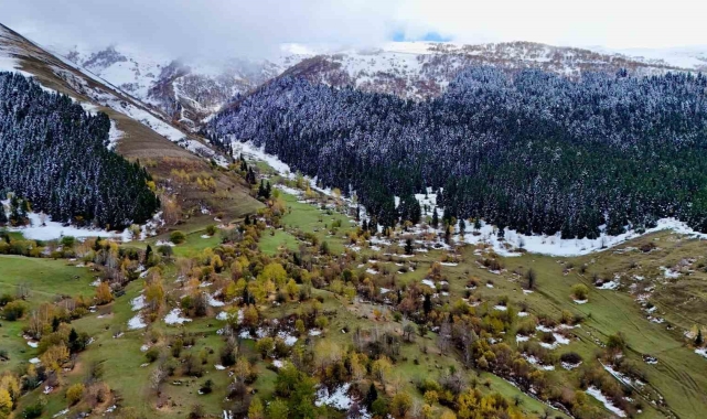 Artvin'de karlı zirveler sonbahar ile buluştu
