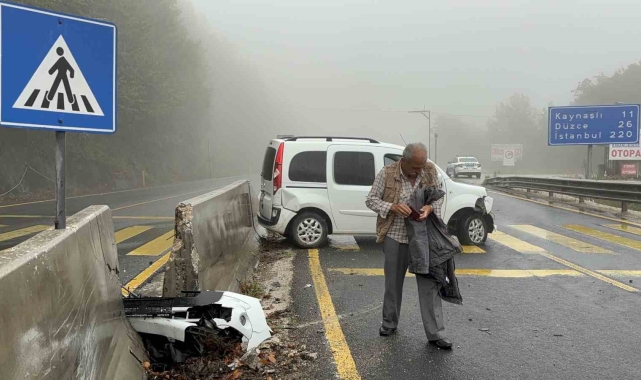 Bolu Dağı'nda kontrolden çıkan araç bariyerlere çarptı