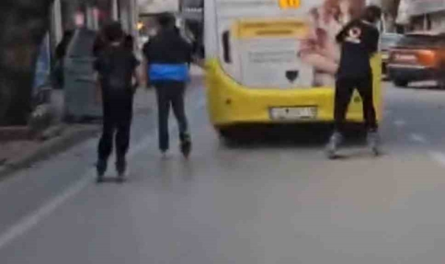 Bursa'da tehlikeli yolculuk kamerada