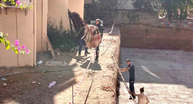 Görme ve işitme engelli 'Çarşaf' adlı köpek inşaat sahasına düştü, battaniyeye sarılarak kurtarıldı