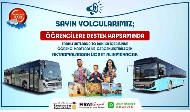 Kahramanmaraş&#039;ta 70 dakika içerisinde aktarma öğrenciye ücretsiz