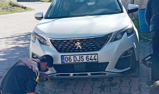 Konya'da otomobilin motoruna sıkışan kedi kurtarıldı