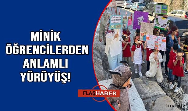 Minik öğrencilerden sokak hayvanlarına destek yürüyüşü