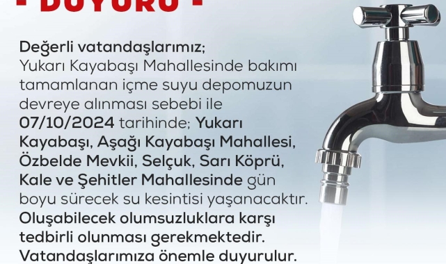 Niğde Belediyesi'nden su kesintisi duyurusu