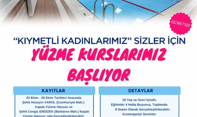 Onikişubat Belediyesi'nden kadınlara yönelik ücretsiz yüzme kursu