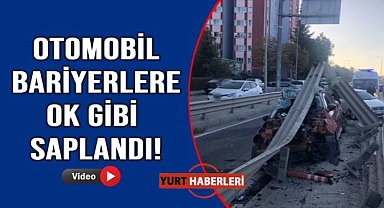 Otomobili bariyerlere saplandı burnu bile kanamadı